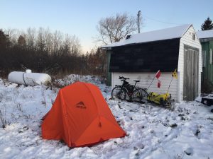 camping behind gas station