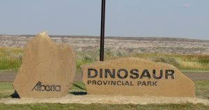 enterace sign of Dinosaur Provincial Park Alberta